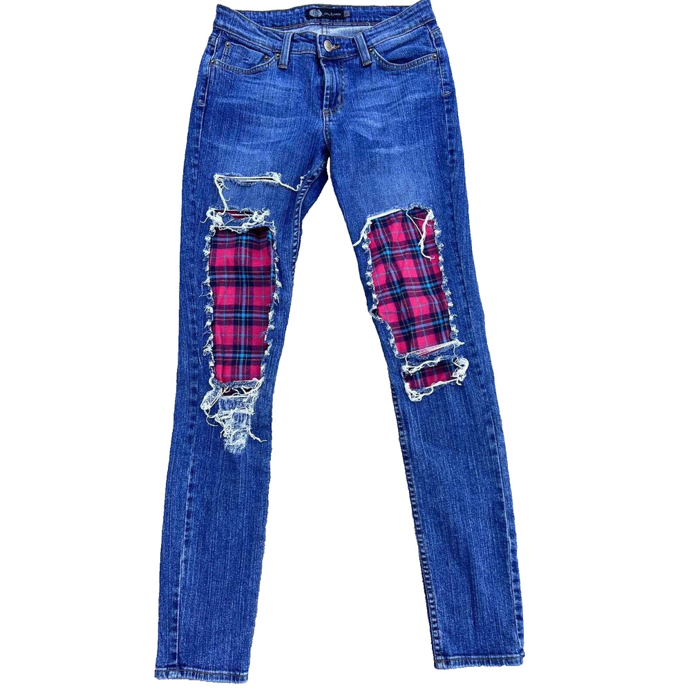 JET John Eshaya USA made Classic Blue Denim patches skinny‎ jeans Size 6 A000319
